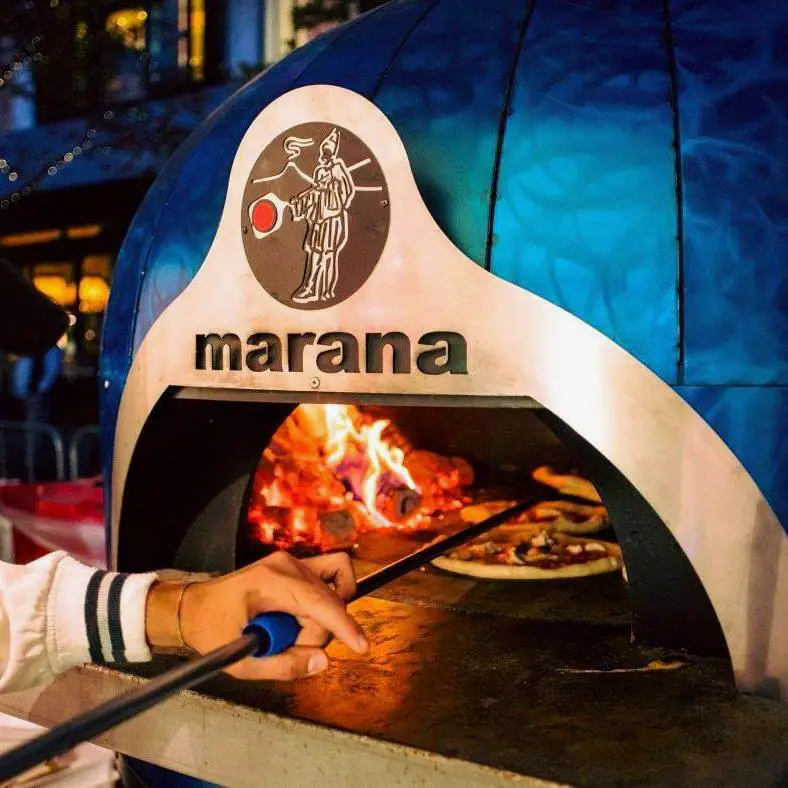 Photo Four NAPULE de marana, une personne hors champ entre une pizza dans le four.