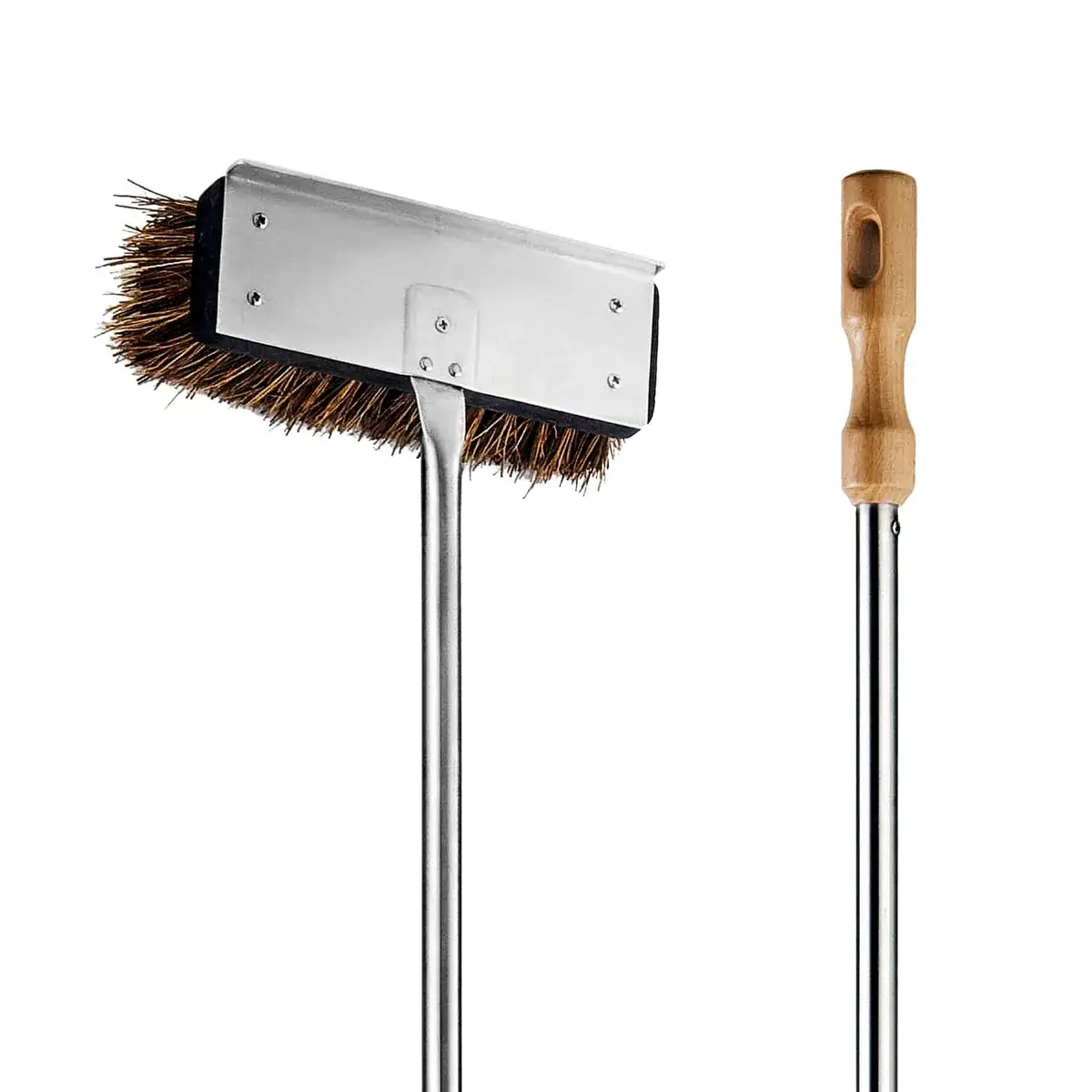 Brosse en fibre naturelle pour nettoyer la voûte du four à pizza à froid, manche inox et poignée bois
