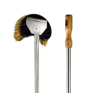 Brosse laiton demi-lune pour nettoyer la sole du four à pizza, manche inox et poignée bois